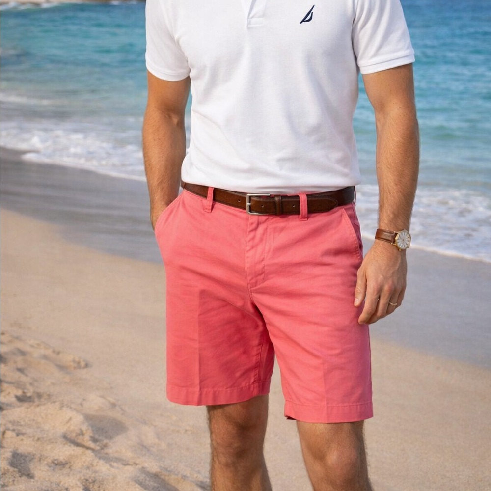 Nautica Men’s Pink Chino Shorts Size 38 Classic Fit Cotton Flat Front Preppy